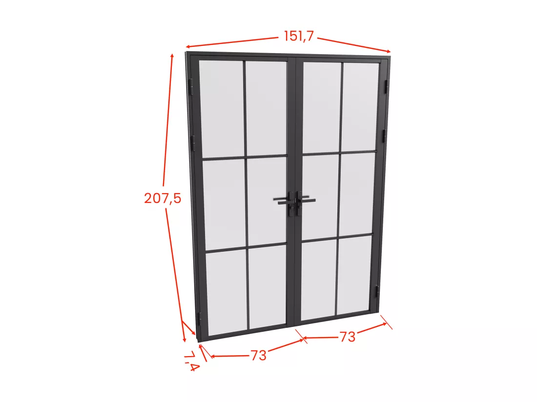 Bloc porte à deux battants en aluminium et verre dépoli - 2 x H204 x L73 cm - Noir - SEROTO