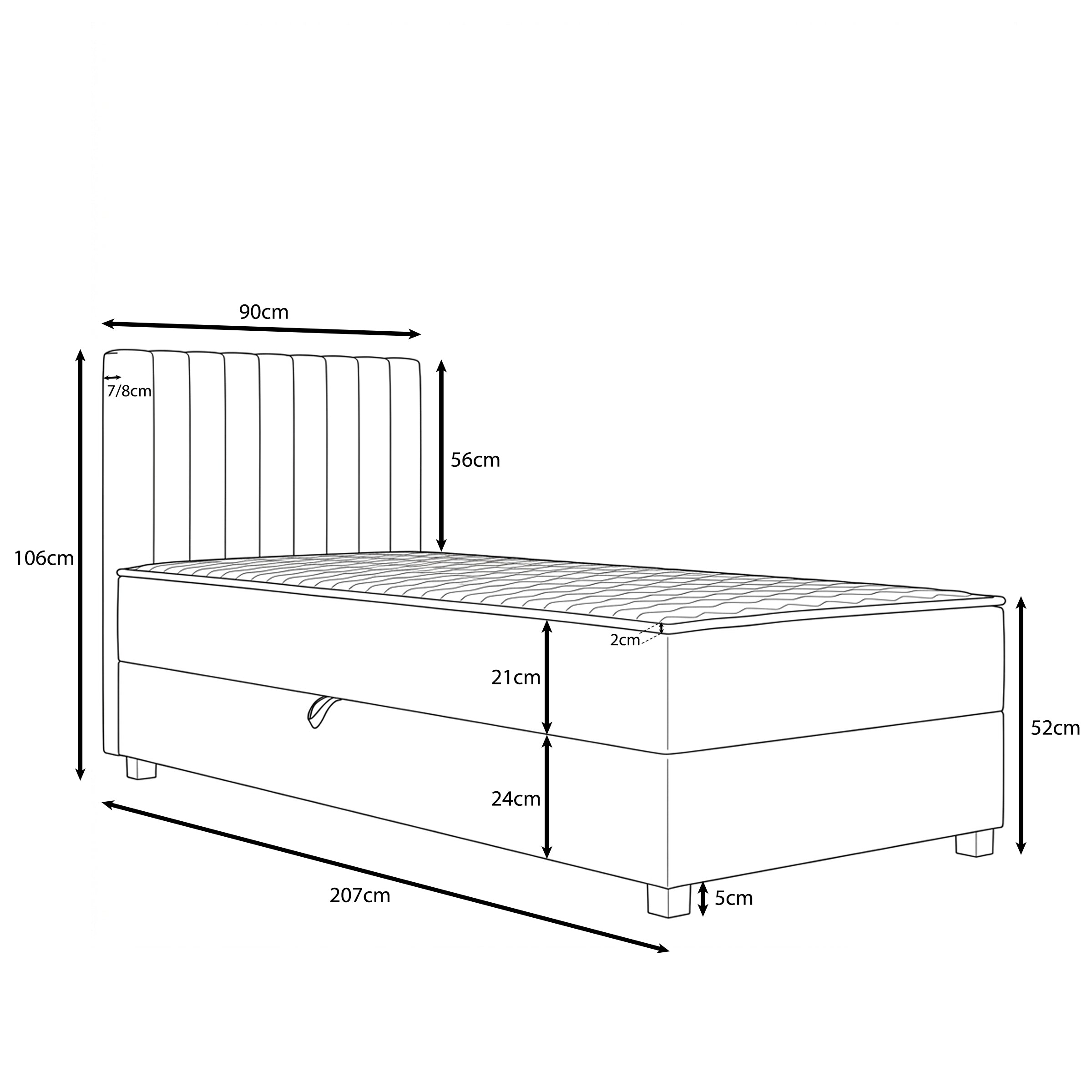 Vega - Boxspring met opbergruimte - Velvet zwart - 90x200 cm