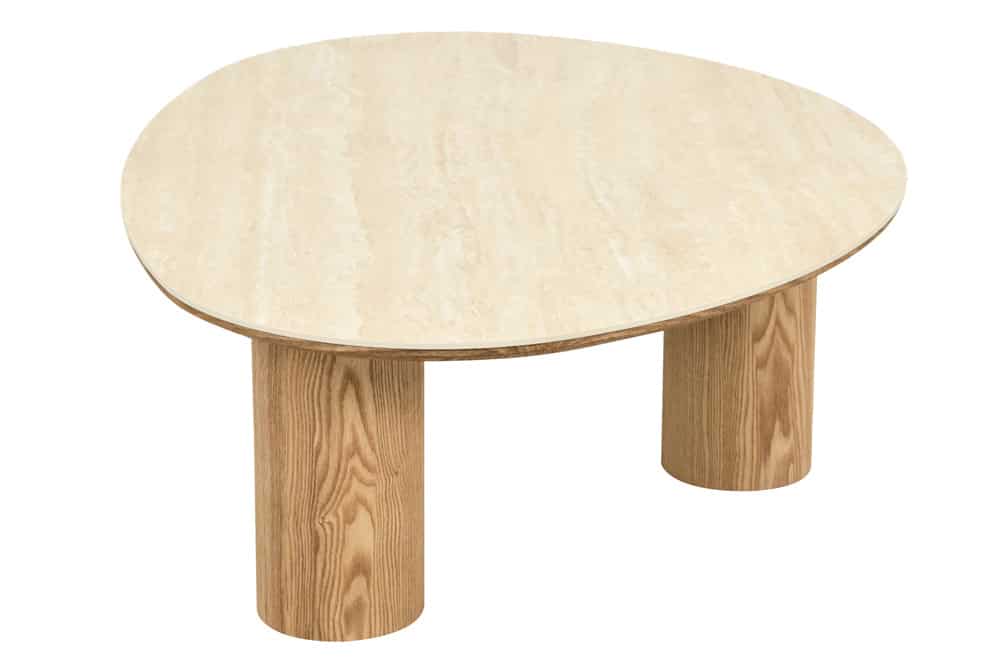 Stilvoller Couchtisch ORGANIKO 110cm natur Eiche Travertin Keramik