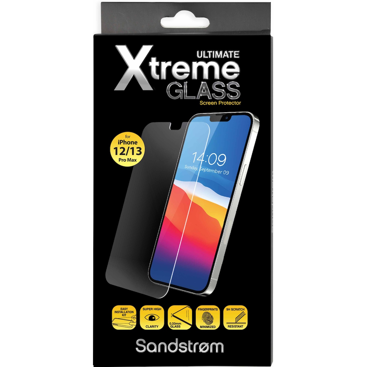 Sandstrøm Flat Glass skjermbeskytter til iPhone 12/13 Pro Max/14 Plus