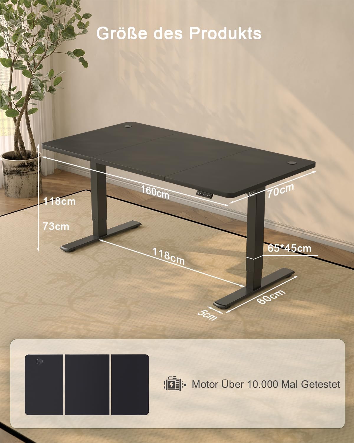 JUMMICO Höhenverstellbarer Schreibtisch mit USB-Ladeanschluss 160 x 70 cm, Schreibtisch Höhenverstellbar Elektrisch, Steh-Sitz Tisch Stehpult Verstellbarer Computertisch,Standing Desk,Schwarz
