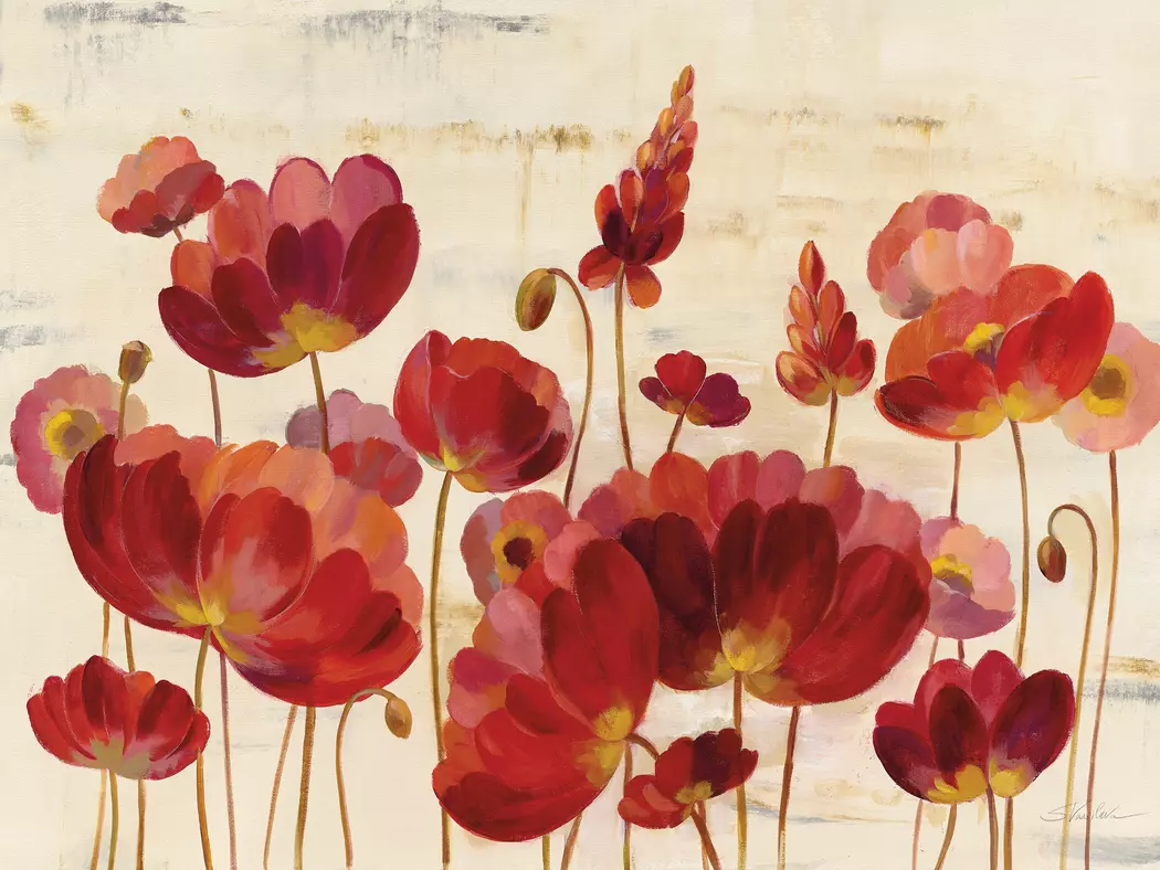 Wandbild 60 x 80 cm Red Flowers on Marble