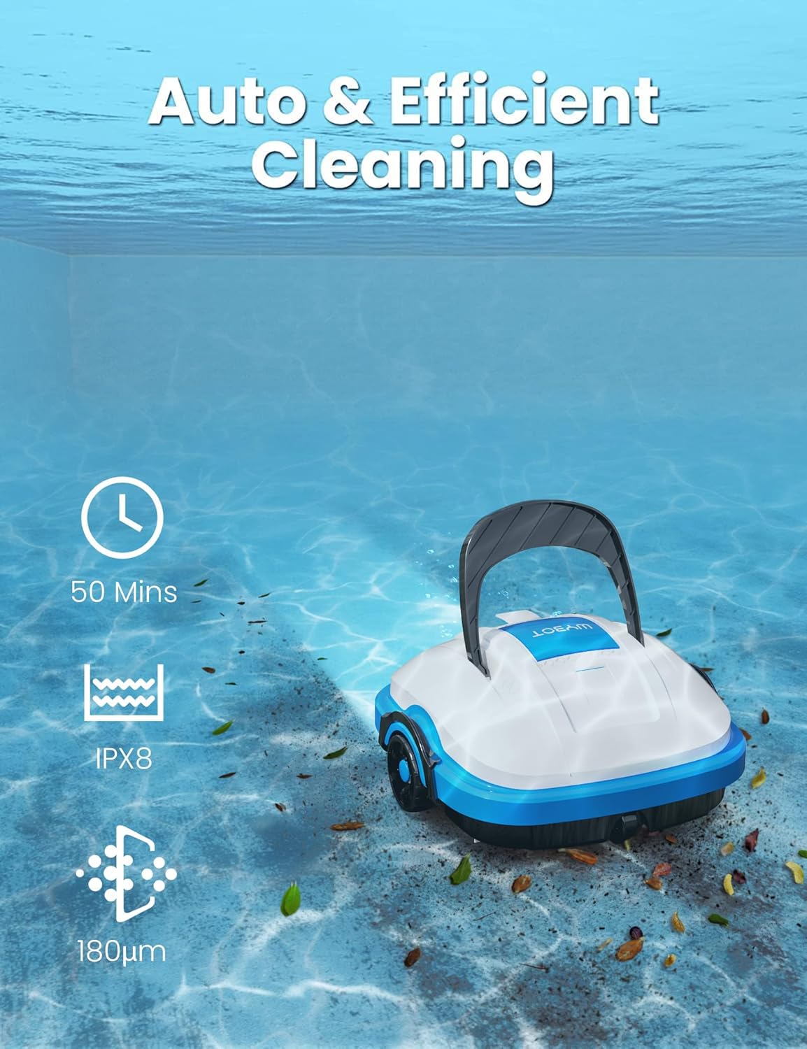 WYBOT Poolroboter Akku Kabellos Poolsauger Roboter mit Dual-Antriebsmotoren, Automatisches Parken Poolroboter Akku Robotersauger für Flachem Boden Aufstellpools bis 50 m² Saugroboter Weiß