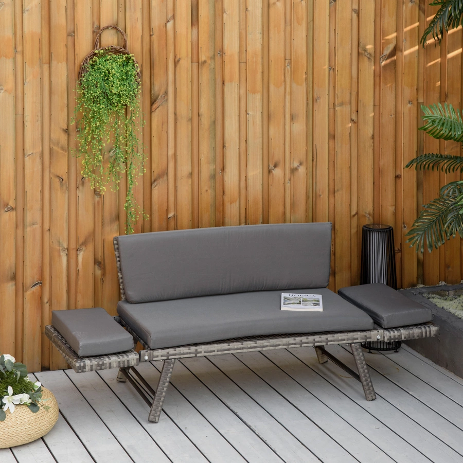 Outsunny Gartensofa mit klappbaren Armlehnen grau