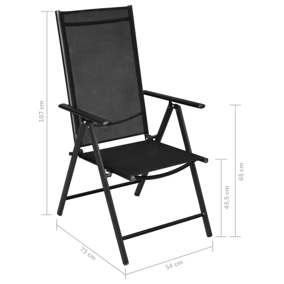 vidaXL - Zwart Tuinset - 4 verstelbaar stoelen - Aluminium - ø 80 cm - 5 stuks