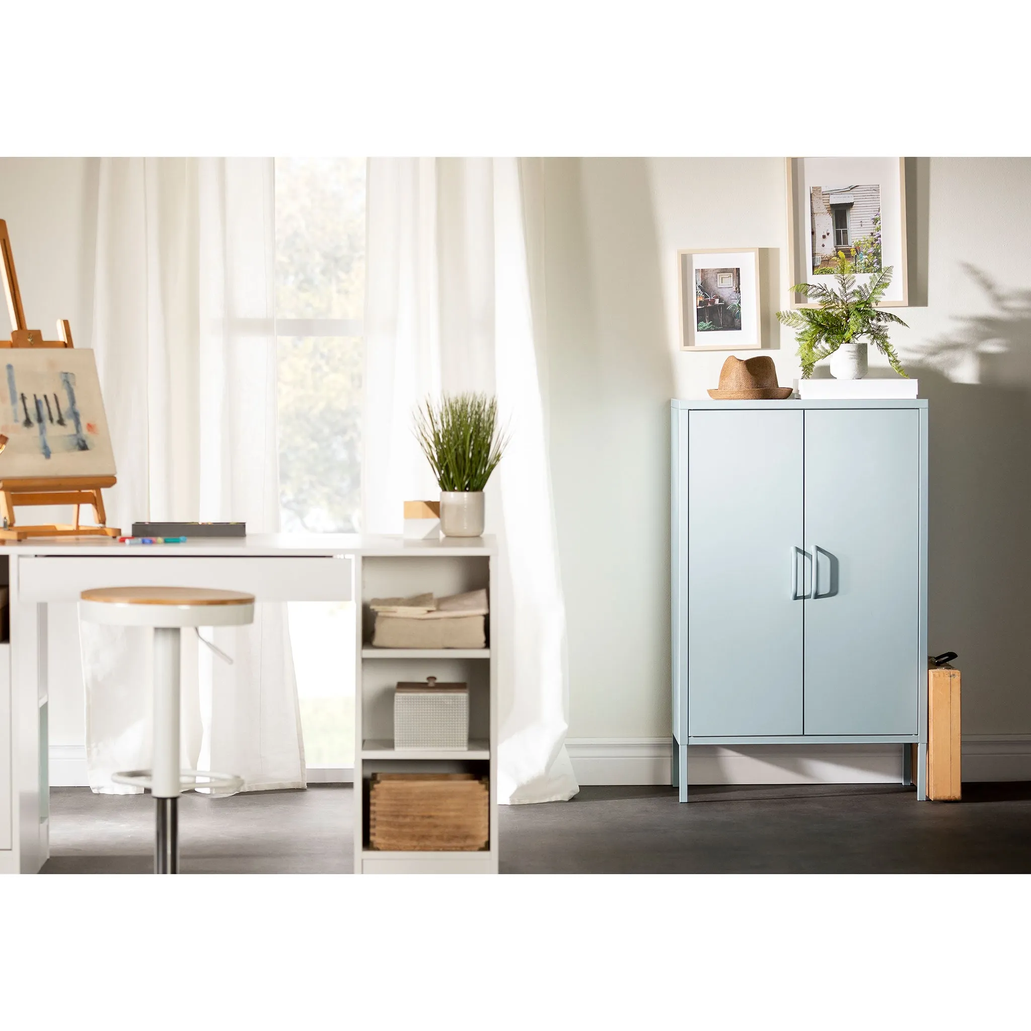 South Shore Meuble de Rangement avec 2 Portes en Métal Crea - Bleu Pâle