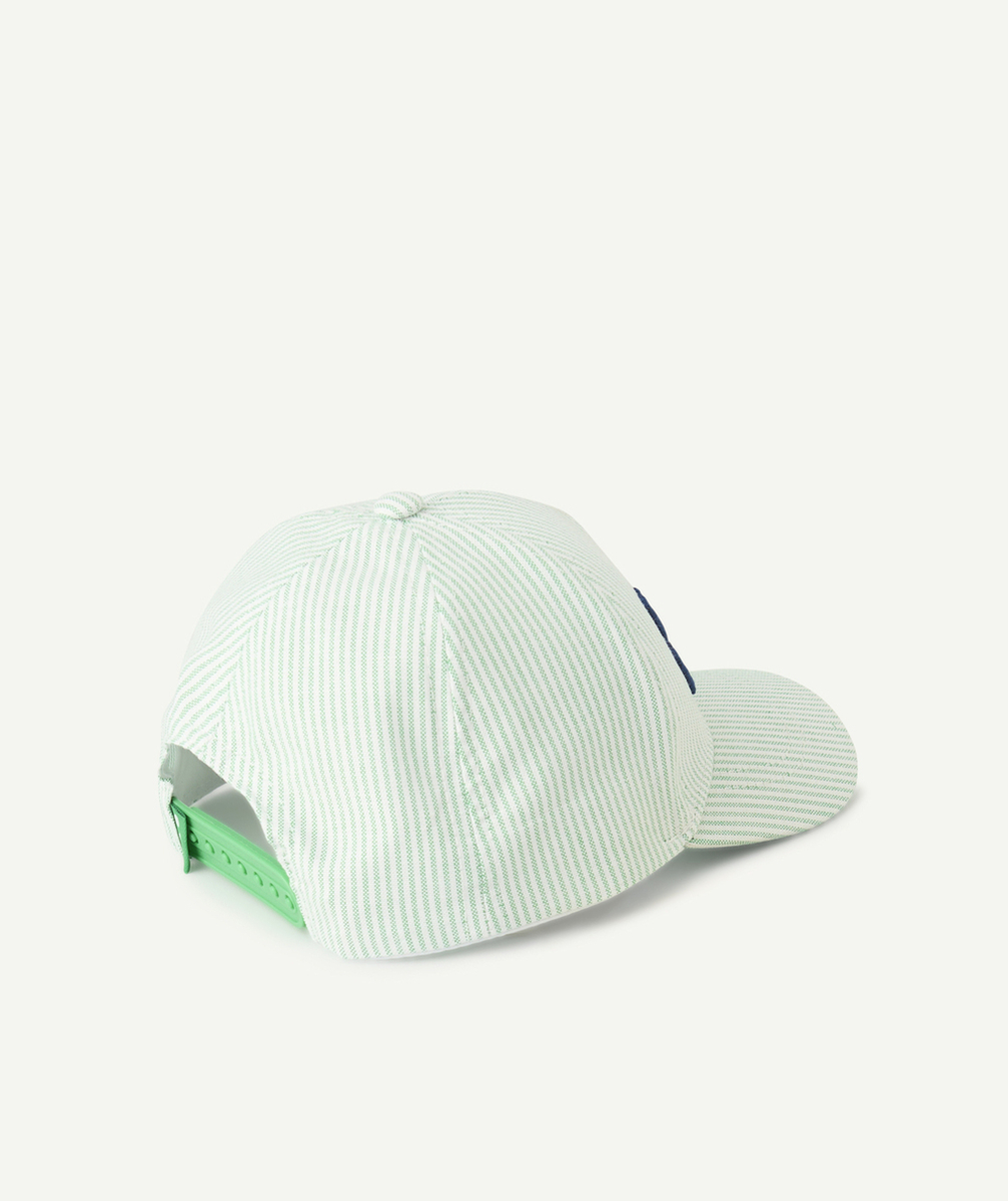casquette bébé garçon rayé vert et blanc avec message brodé family forever