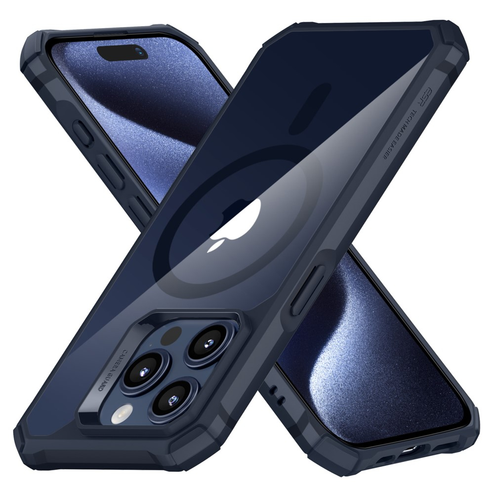 iPhone 15 Pro Max Air Armor Series MagSafe Hybrid Hülle TPU Bumper Acryl Rückseite   Air Cushion Fallschutz - Dunkelblau / Transparent