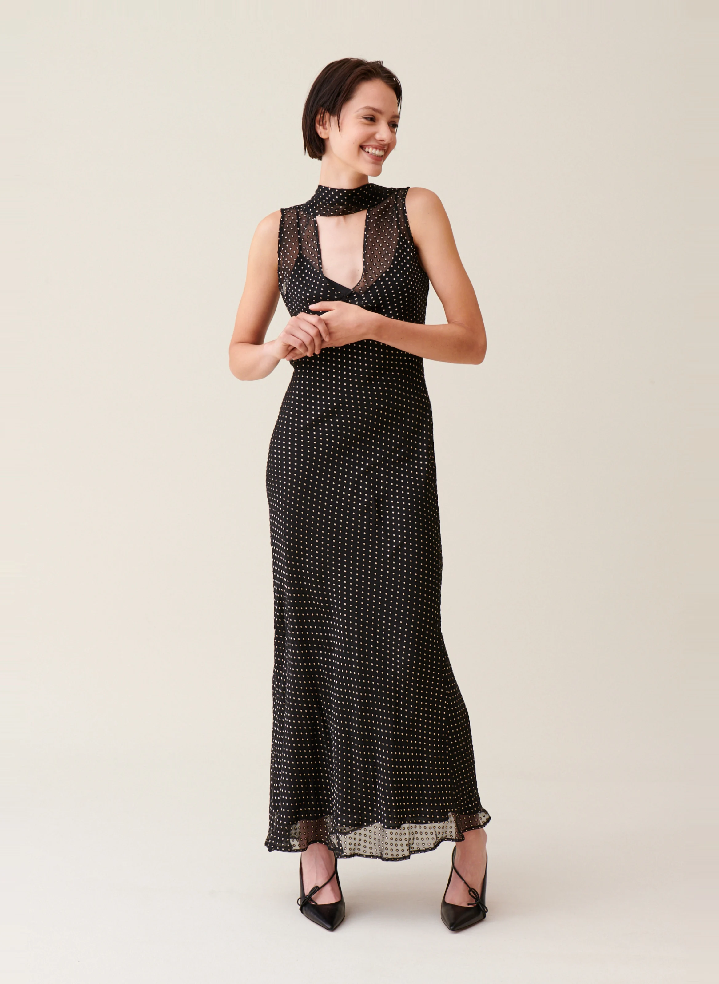 Robe longue transparente à pois | Multicolore