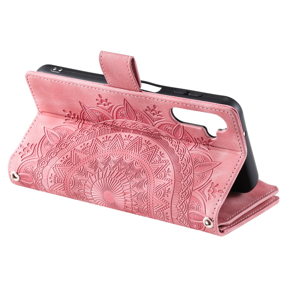Samsung Galaxy A54 5G Leder Tasche Flip Cover mit Reissverschluss - Mandala Flowers Imprint - Rosa