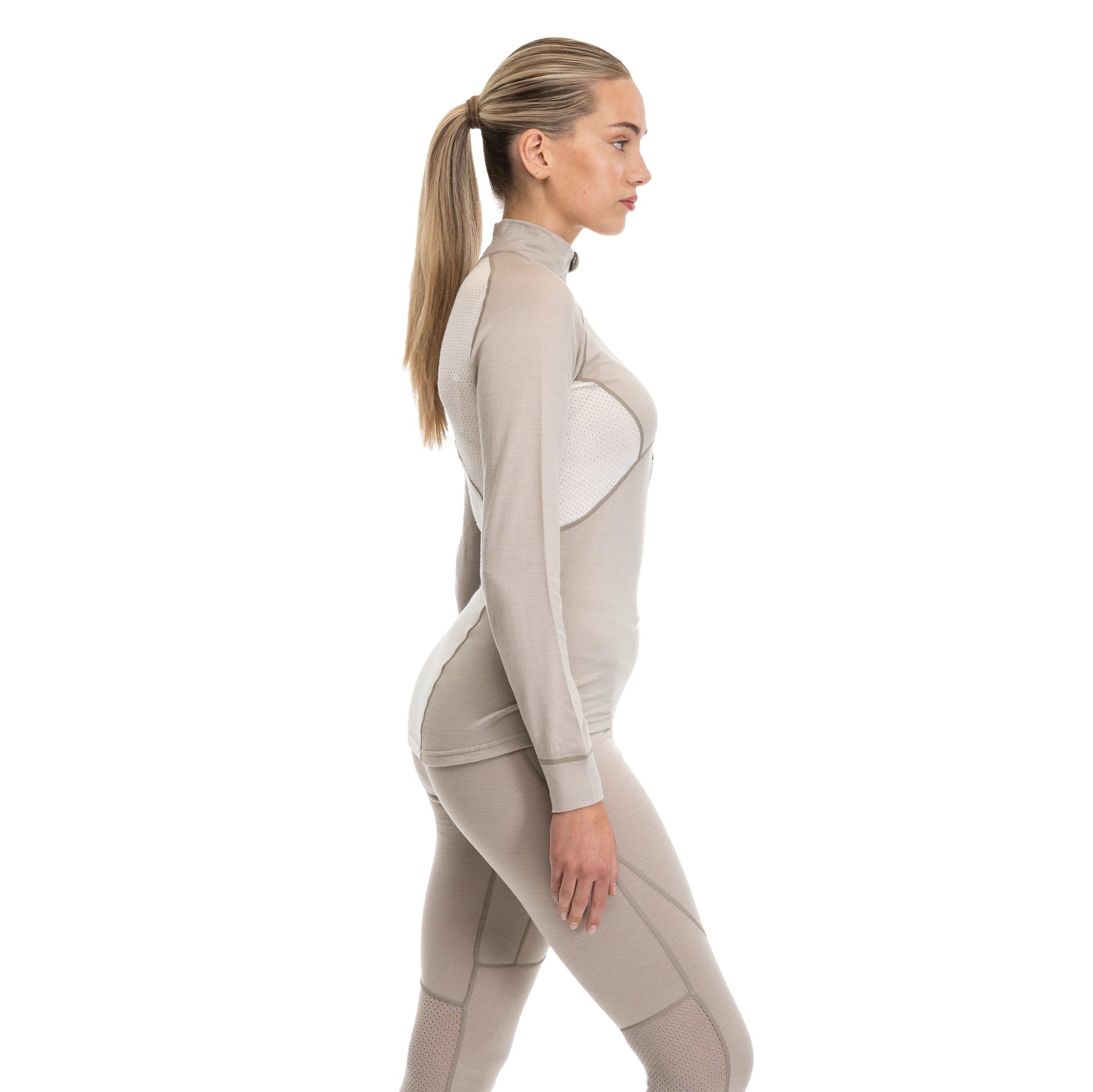 Inner:Pure Merino Half Zip Women Sandstone / Vanilla White