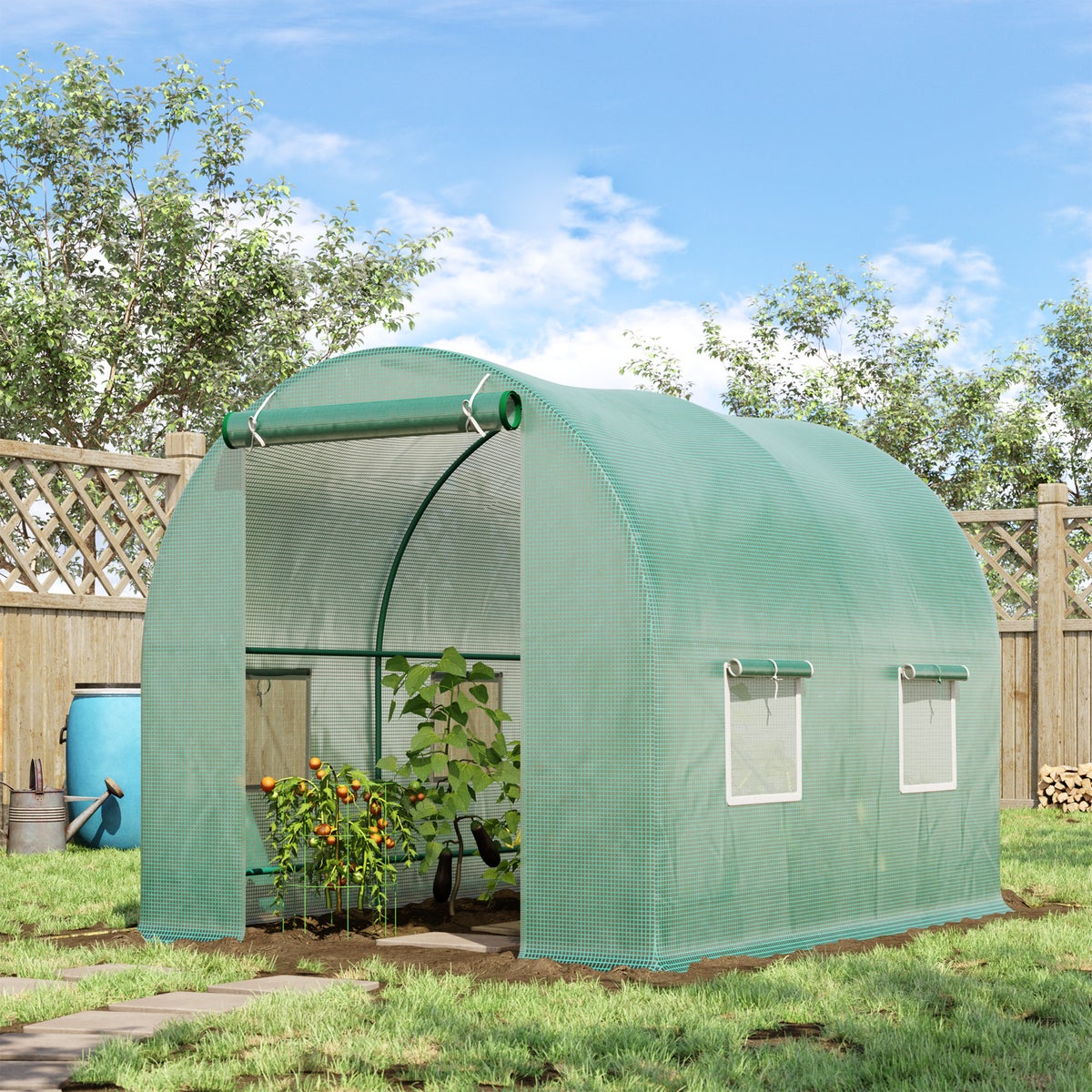 Outsunny polytunnelkas, tomatenkas, 245 x 200 x 198cm, PE, staal, groen