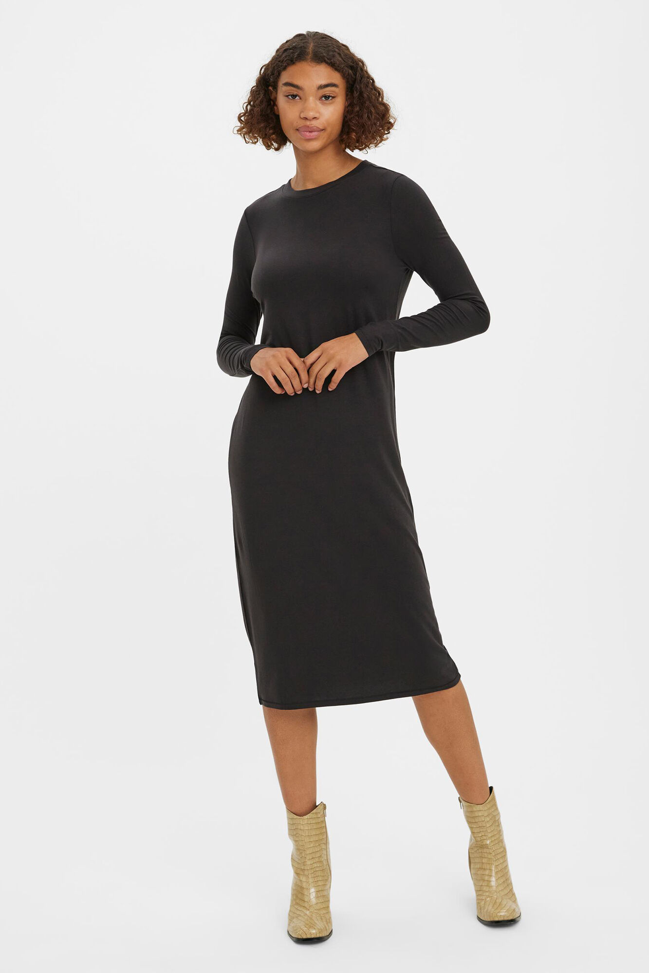 Vestido midi de malha - Preto