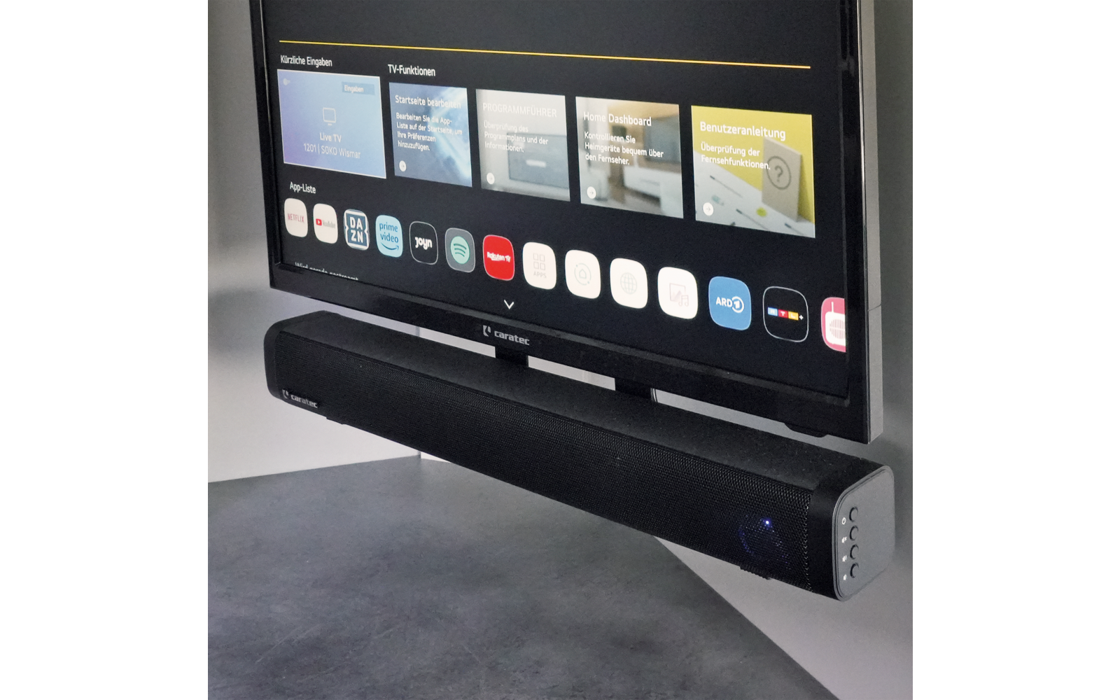 Caratec CAS102 Audio Soundbar für Wohnmobil-TV-Geräte / Smartphone mit Klinkenstecker inklusive TV Halterung