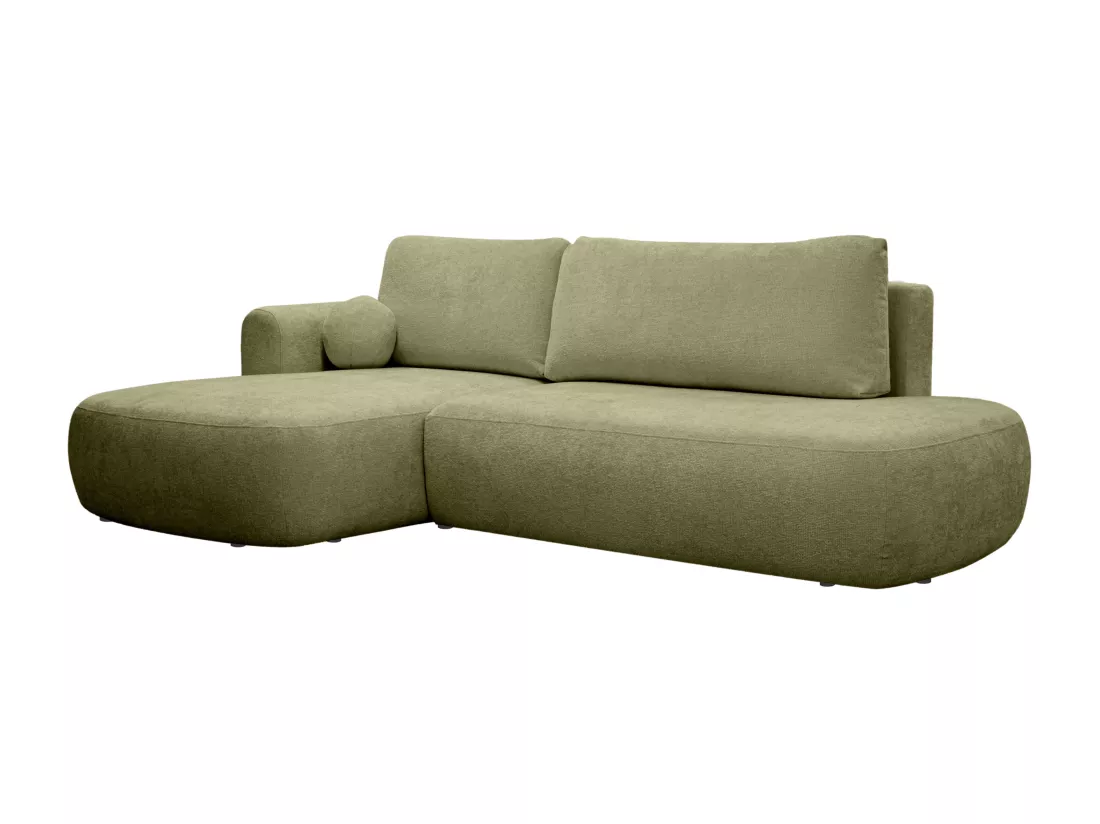 Canapé d'angle gauche convertible en tissu texturé vert kaki BROCARO de Maison Céphy