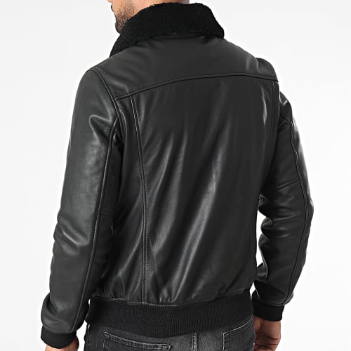 Veste Cuir Col Mouton LCYALES2 Noir