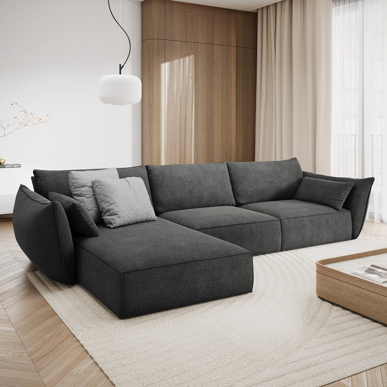 Mazzini Sofas Canapé D'Angle Gauche Vanda 5 Places 2 gris - 208x166x85 cm