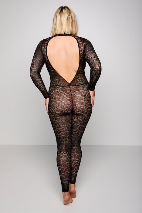 Catsuit, Langarm, Leo Spitze, Ouvert-Öffnung im Schritt