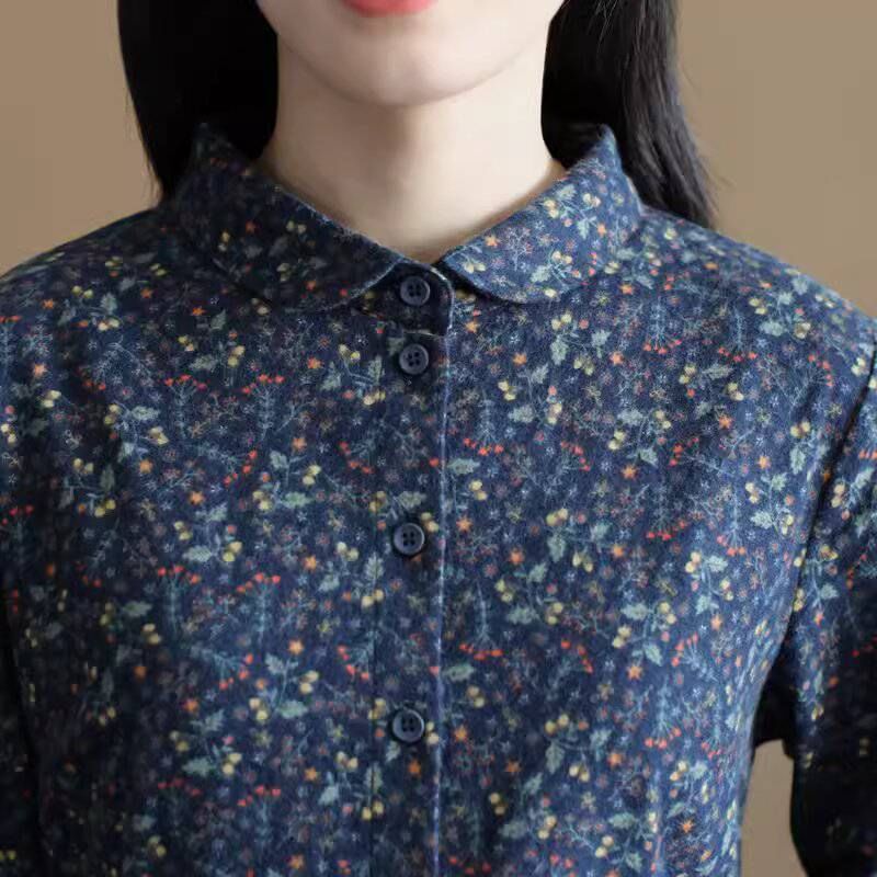 Lewwe - Lange mouwen Peter Pan kraag A-lijn midi-jurk met bloemenprint