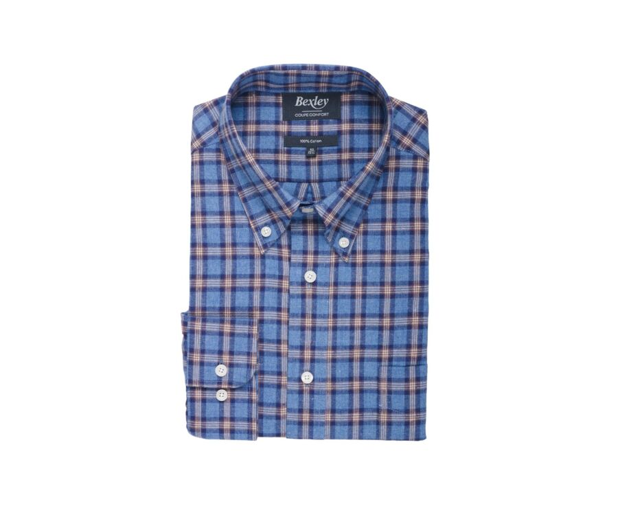 Chemise flanelle Bleue à carreaux navy et camel - FULLER