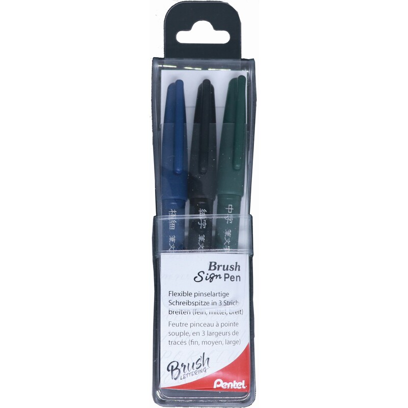 Pentel Pinselstifte Brush Sign Pen Pigment, 3er Etui, schwarz