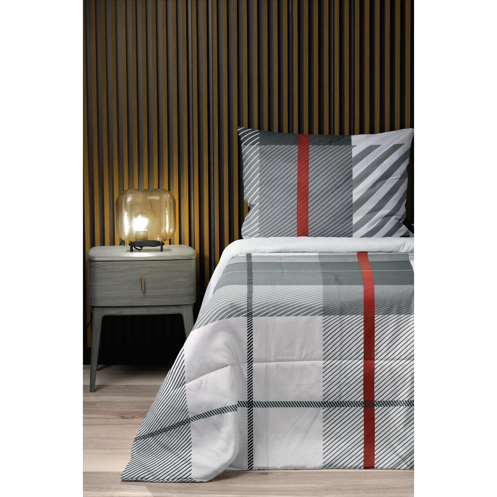 Bettwäsche Renforce Karomuster grau 200x210 2x65x65 Bettanzug Fra