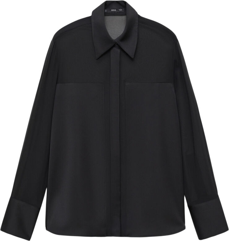 MANGO Hidden button chiffon shirt Black