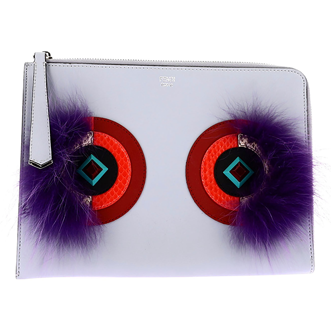 Fendi Pochette en Cuir Plumes bleue - Neuf avec étiquette - L.26 cm