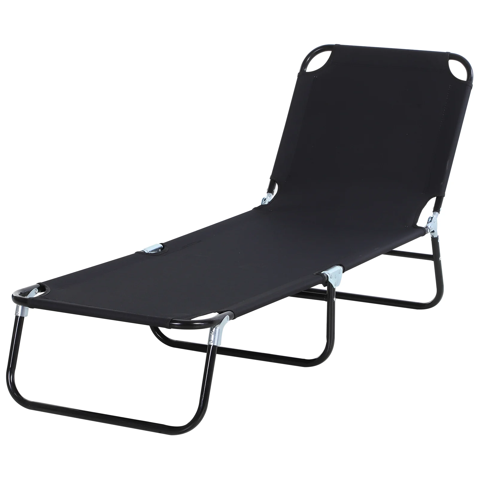 Espreguiçadeira dobrável e reclinável Outsunny com 5 ângulos ajustáveis para jardim, piscina, terraço e camping, capacidade de carga de 120 kg, 188 x 56 x 28 cm, preta.