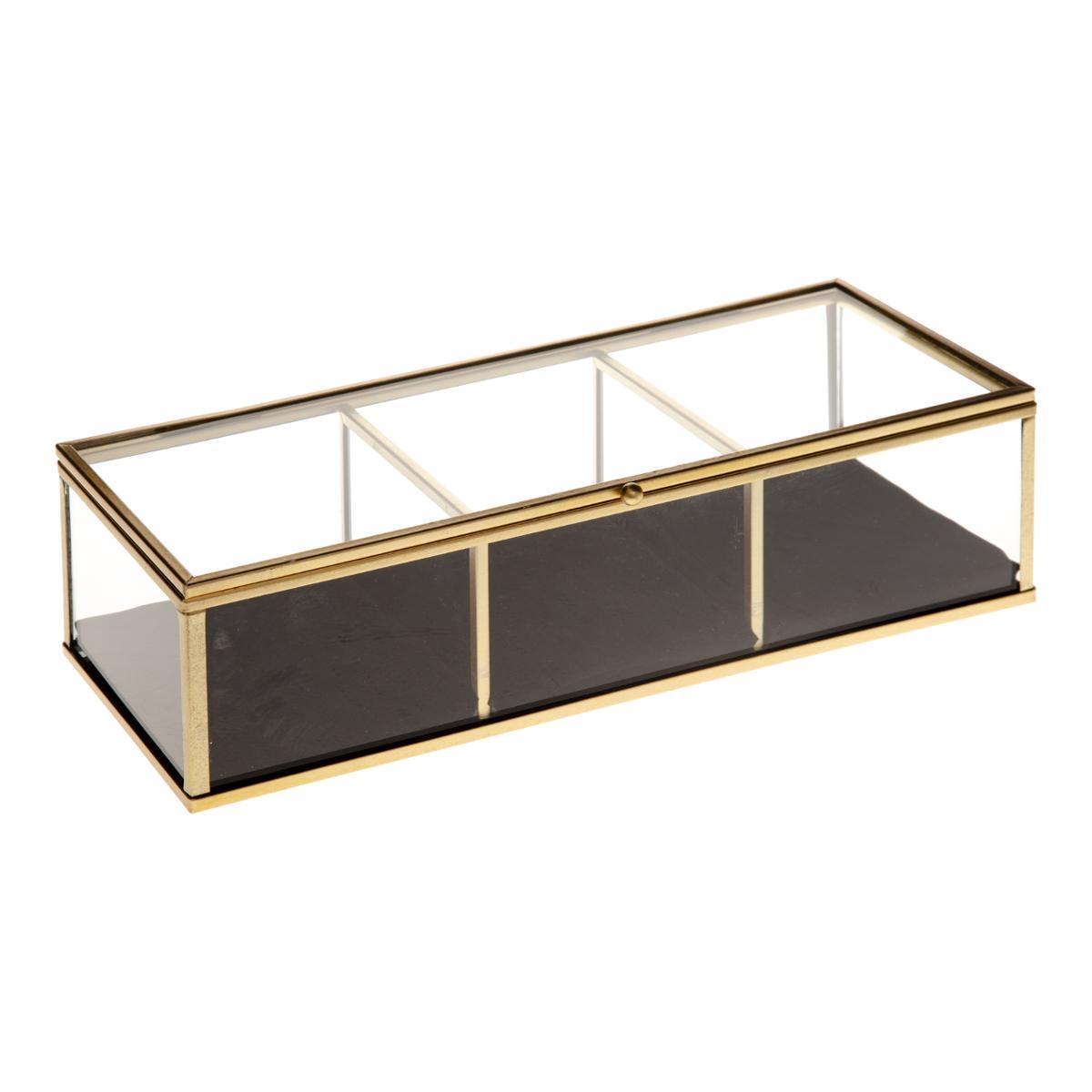 BOITE A BIJOUX VERRE VELOURS RECTANGLE GOLD