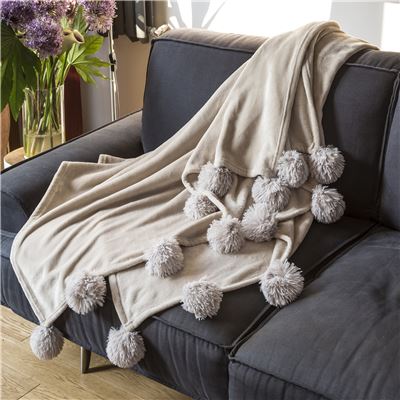 Plaid pompons en microfibre
