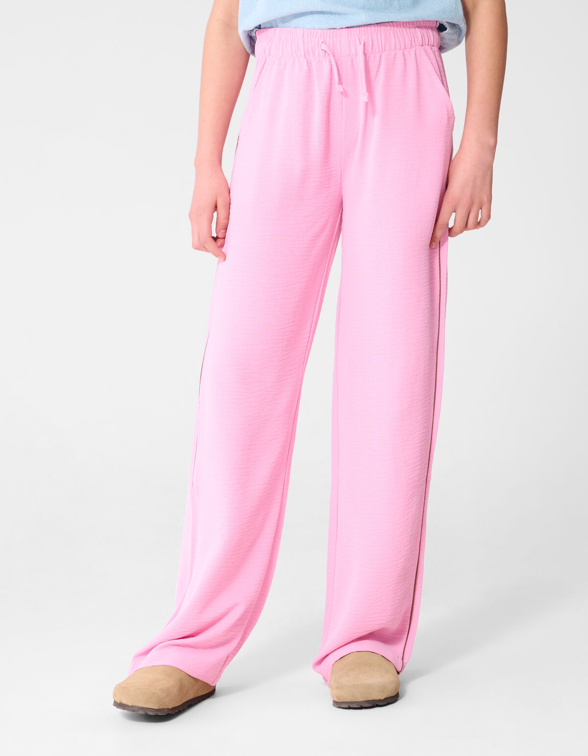 Piping Wide Leg Fit Broek Lichtroze