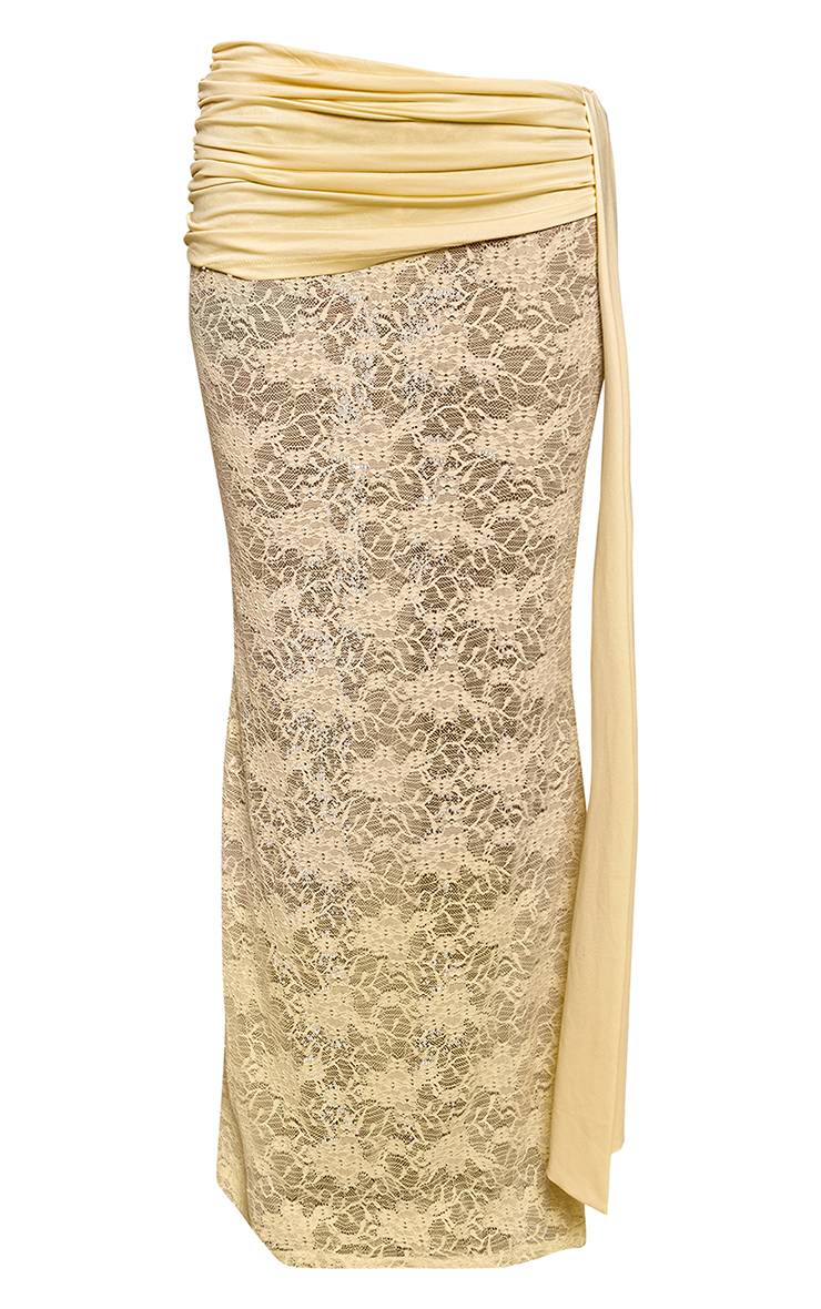 Jaune Jupe Longue Co-ord En Dentelle Avec Taille Froncée