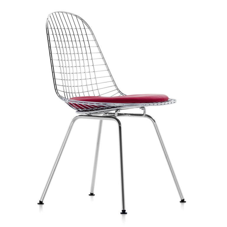 Vitra Eames Wire Chair DKX-5 stoel verchroomd onderstel  rood moorbruin
