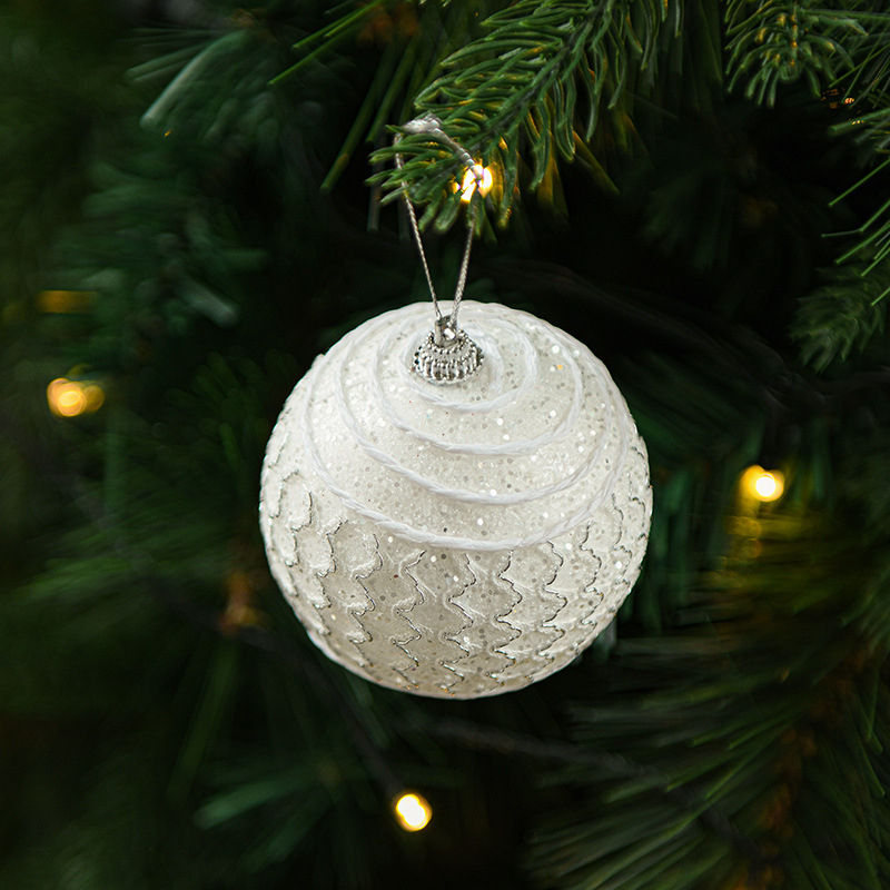 (10er Set) Ø8cm Styropor Christbaum Schmuck Glitzer Weihnachtskugeln Tannenbaum Home Deko - Weiss