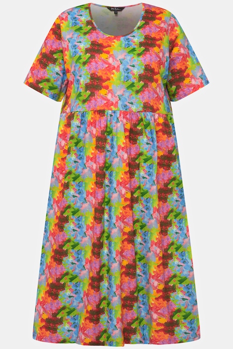 Jerseykleid, floraler Druck, Empirenaht, Rundhals, Halbarm