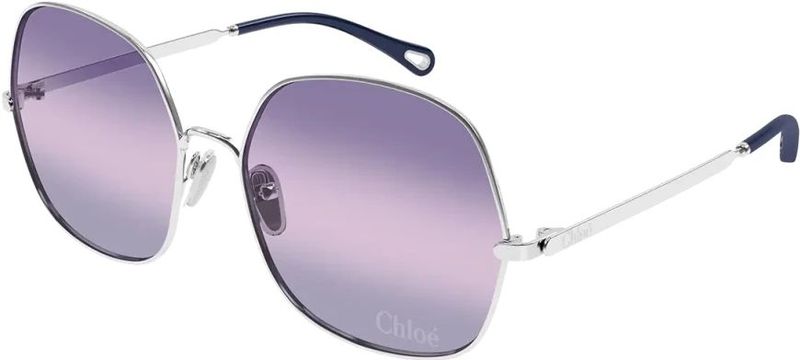 Chloé - CH0282S - Zonnebril - Metaal - Zilver - Paarse Lenzen