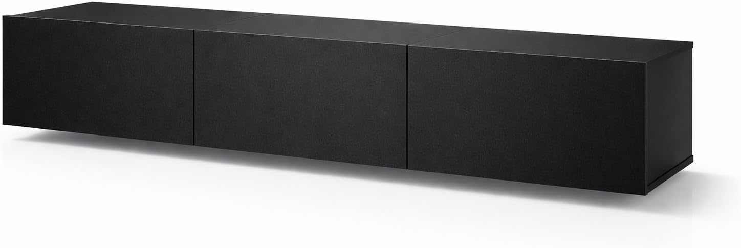 TV Lowboard hängend 180 cm – schwebendes TV-Board zur Wandmontage, 3 Türen, modernes Media-Board mit Stauraum fürs Wohnzimmer, schwarz BL9687535