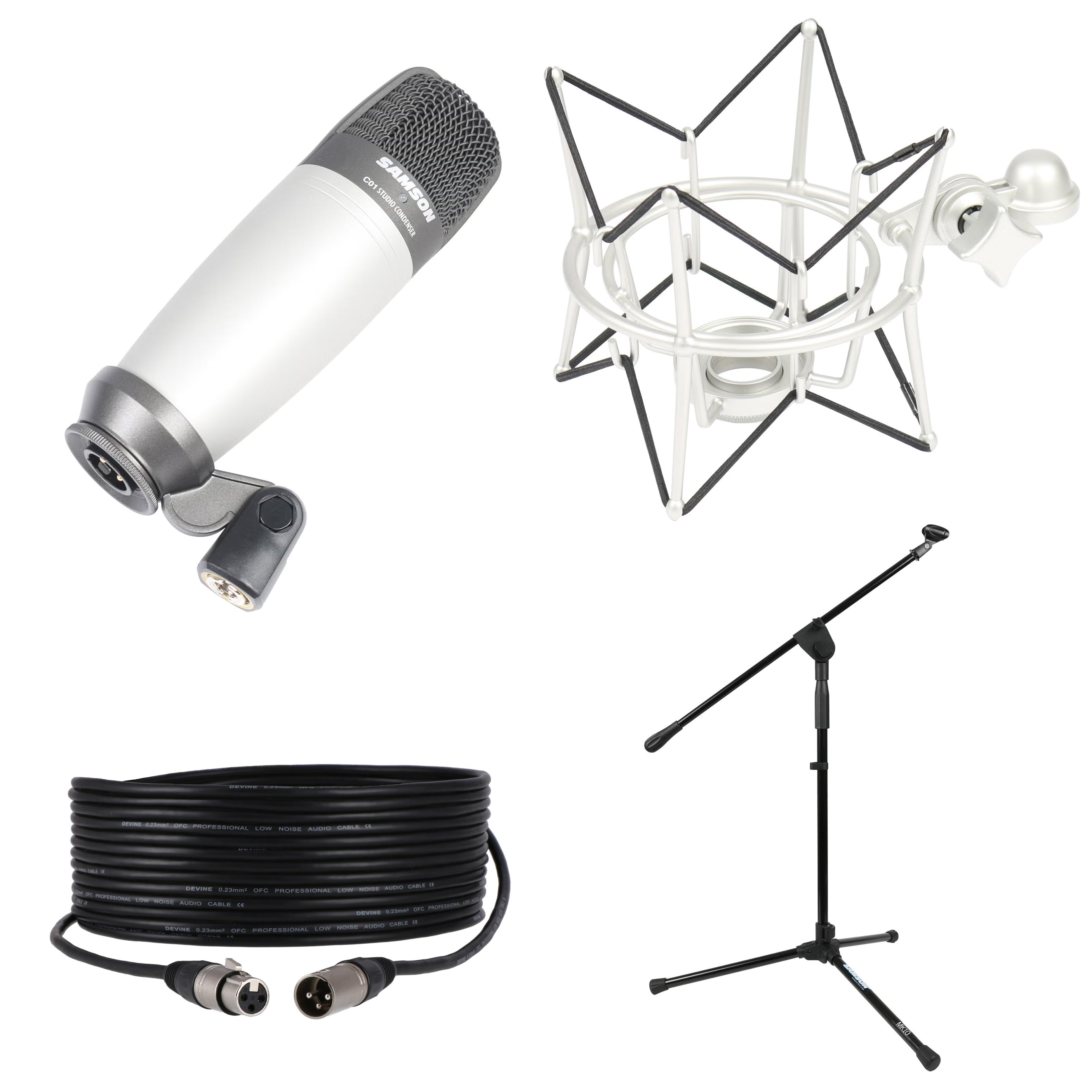 Samson C01 condensatormicrofoon + shockmount + statief + kabel