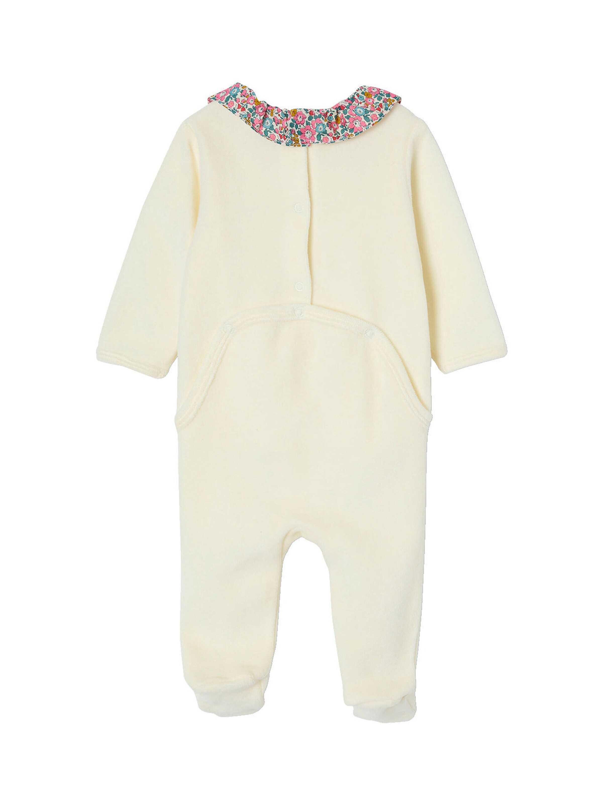 Envie de Fraise Bio-Kollektion: Baby Samt-Strampler mit Liberty-Stoff wollweiß
