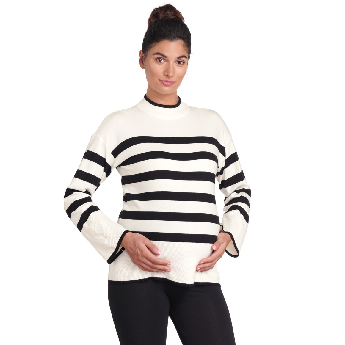 Gina Mama Damen Umstands-Pullover im weicher Qualität weiss / schwarz