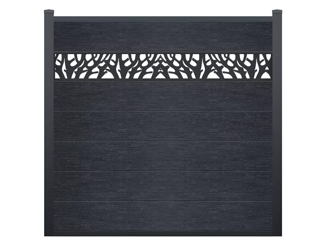 Panneaux de clôture à enterrer H.181 cm - kit 7 lames composite avec décor + 2 poteaux anthracite - ENOLA