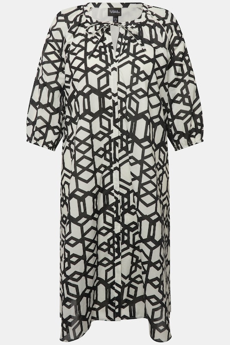 Midikleid, Spitzendetails, Tunika-Ausschnitt, 3/4-Arm