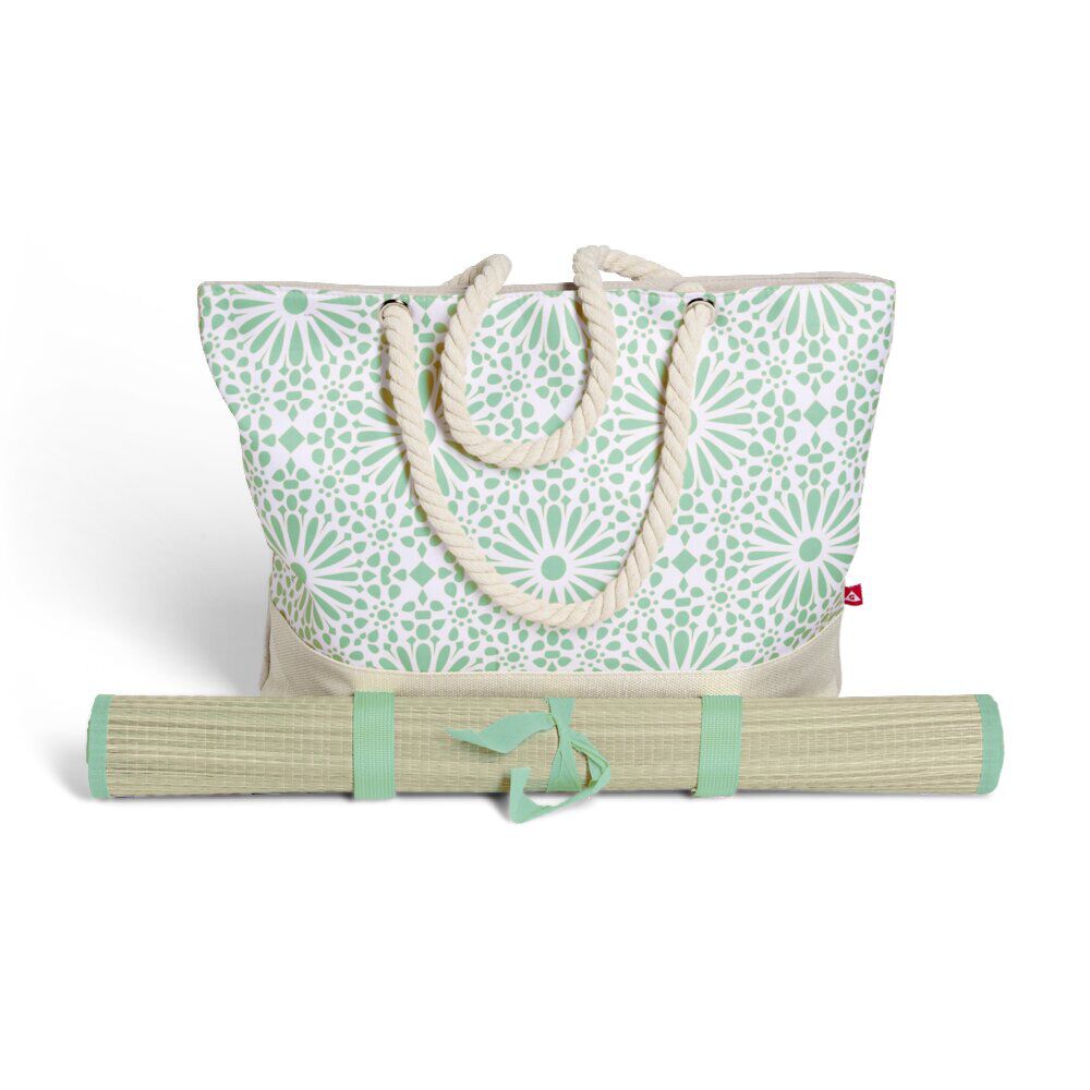 Sac de plage 48x29cm et natte 180x60cm Funky polyester et paille