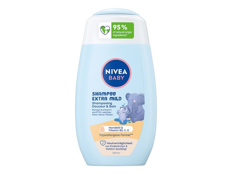 NIVEA BABY Shampoo Extra Mild 200 ml Shampoo mit integrierter Pflegespülung schützt und stärkt die Kopfhaut und das Haar