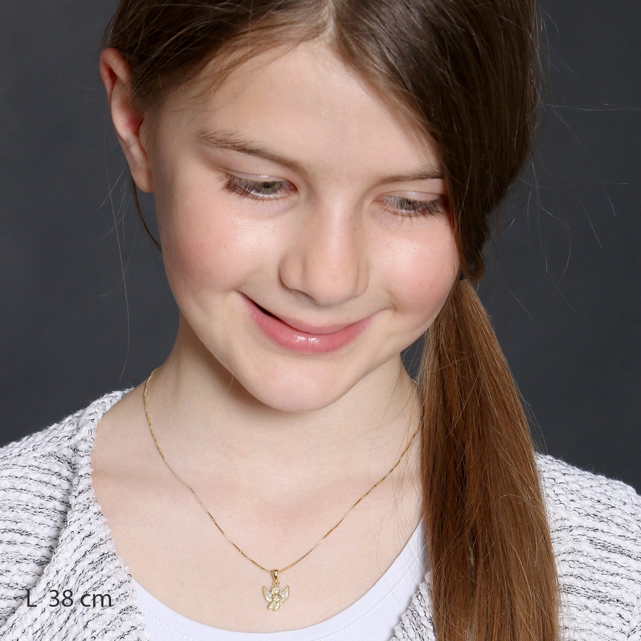 Acalee Kinder-Halskette mit Engel-Anhänger 333  8K Gold bicolor