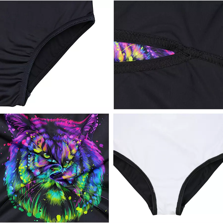 Aquarti Mädchen Badeanzug mit Ringerrücken Print schwarz-kombi