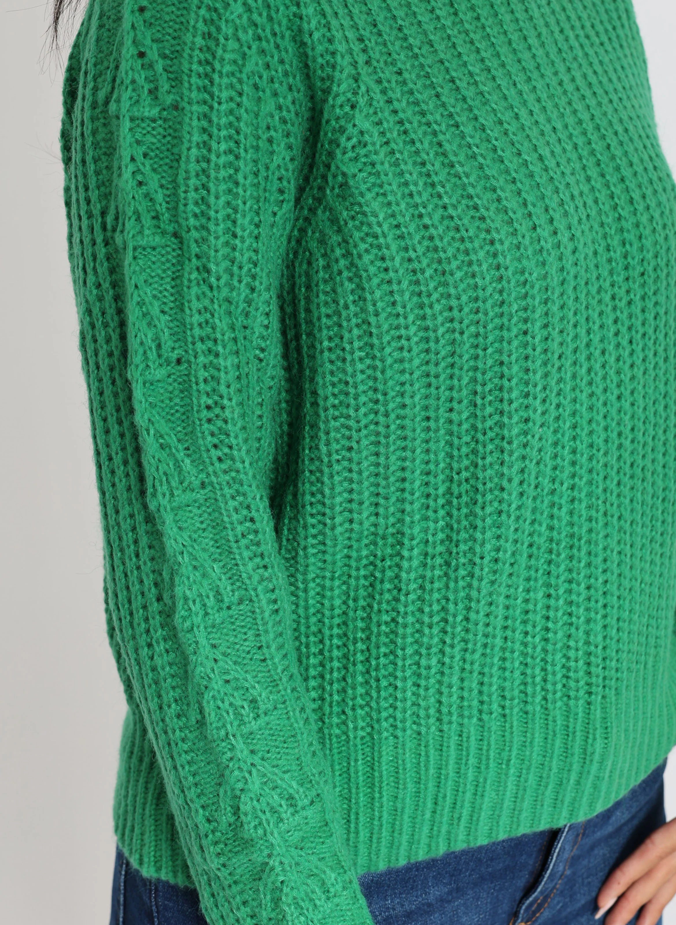 LANA - Pull droit col rond en maille mélangée | Vert