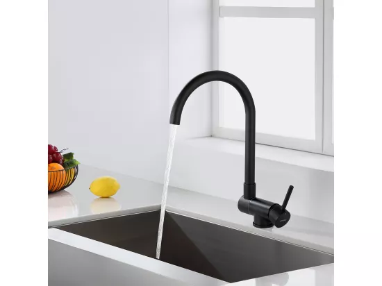 Lonheo Max Mitigeur Cuisine Rabattable Noir Pivotant 360°,Robinet Cuisine avec Poignée Pliable Contre Fenêtre,Acier Inox,Eau Chaude/Froide,EU Modèle
