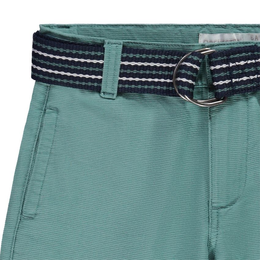 Pantalon en toile avec ceinture rayée à double boucles pour garçon - Kaki